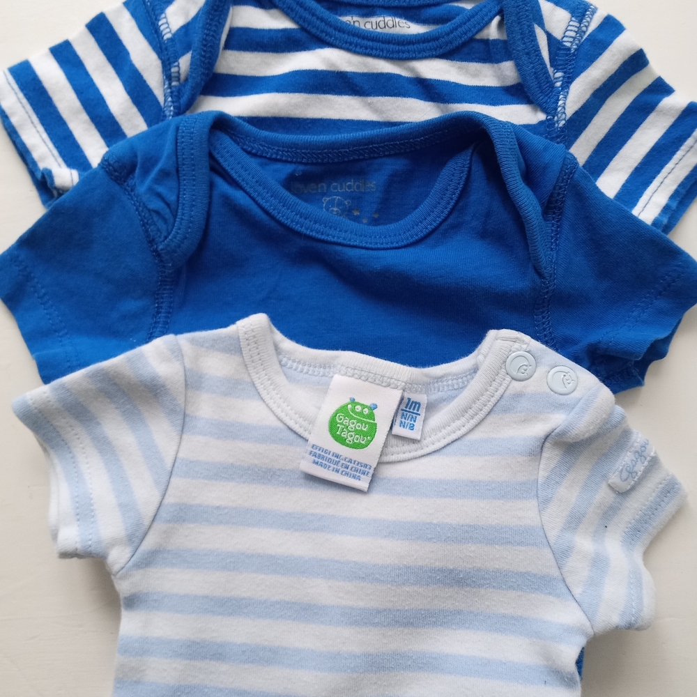 💫Gerber Love'n Cuddles Baby Blue Striped Inédites/Bodysuits - 3 Pack Bundle